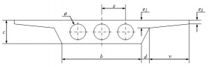Sección tipo de tablero de puente losa en “ala de gaviota” y aligeramientos.
