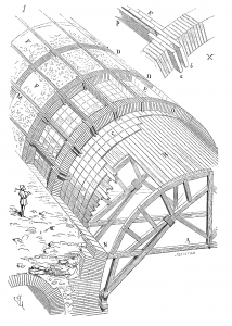 Proceso de cimbrado en la construcción de una bóveda romana.Eugène Viollet-le-Duc (1856).