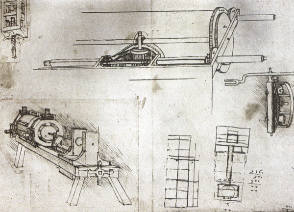 Figura. Máquina de perforación horizontal ideada por Leonardo da Vinci, antes de 1495. Fuente: http://trenchless-australasia.com/
