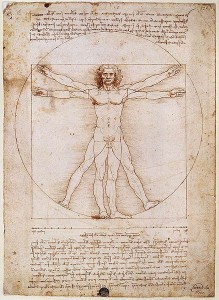 Hombre de Vitruvio, dibujo de Leonardo da Vinci, expresión del canon estético renacentista.